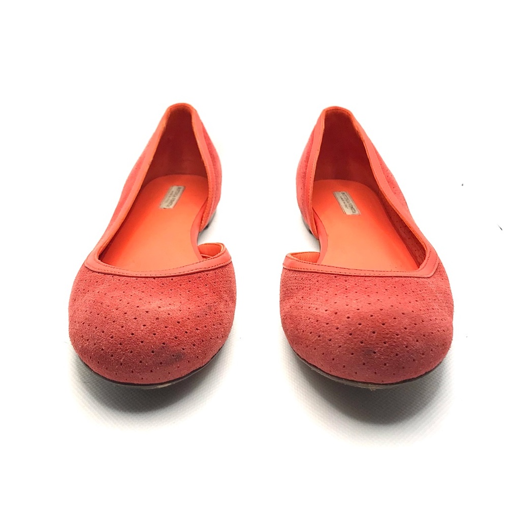 BOTTEGA VENETA ORANGE SUEDE D'ORSAY HALF VAMP PERFORATED FLATS (35) - Picture 4 of 13